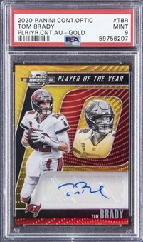 2020 Panini Contenders Optic Player Of The Year Contenders Gold #TBR Tom Brady Signed Card (#3/3) - PSA MINT 9  